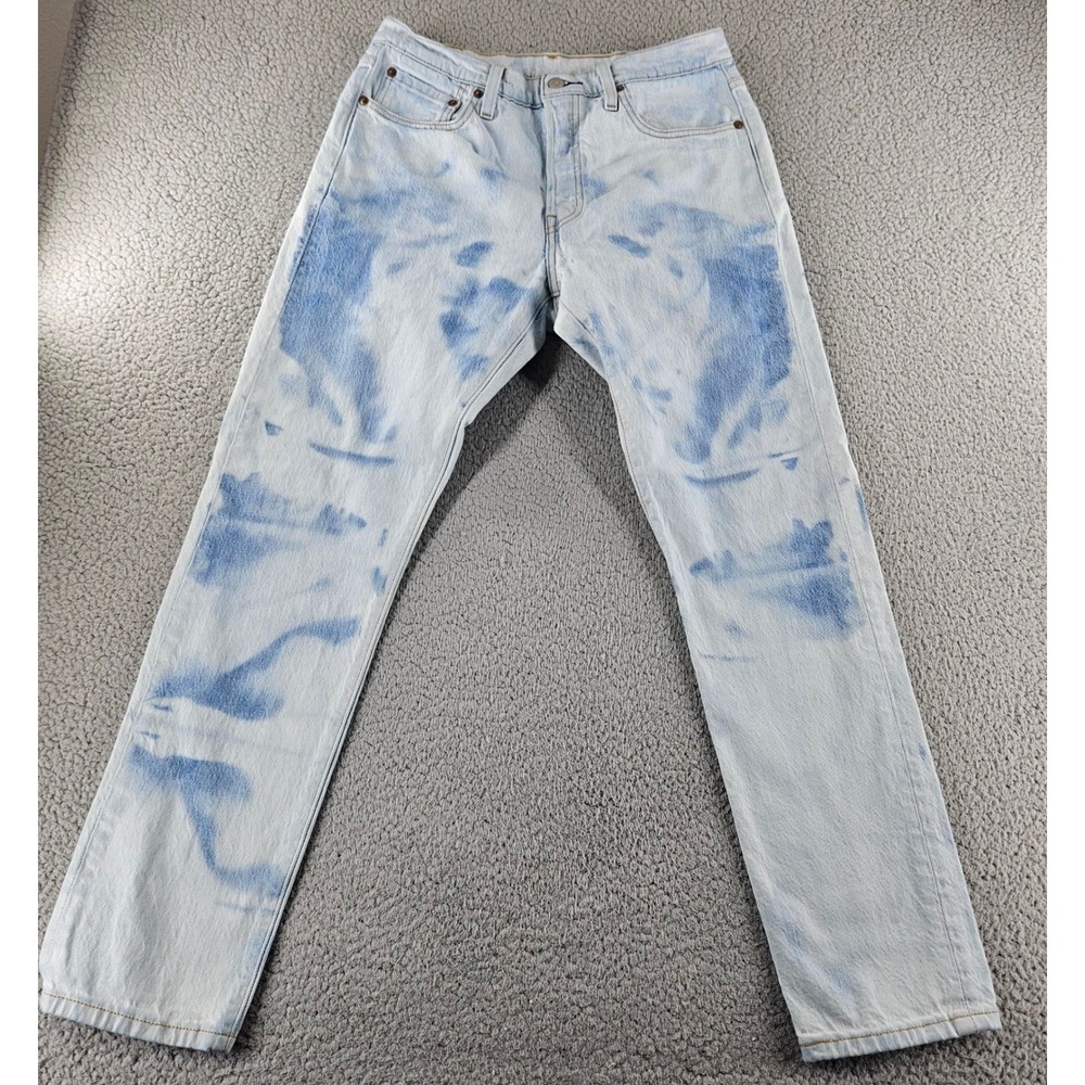 Levis Premium 502 Jeans Mens 29x30 Tapered Leg Jeans Light Wash Bleach Splatter